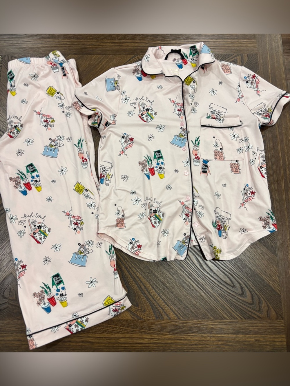 Kate Spade New York Floral Print Collar shirt Cropped Pajama Set‎ size Small